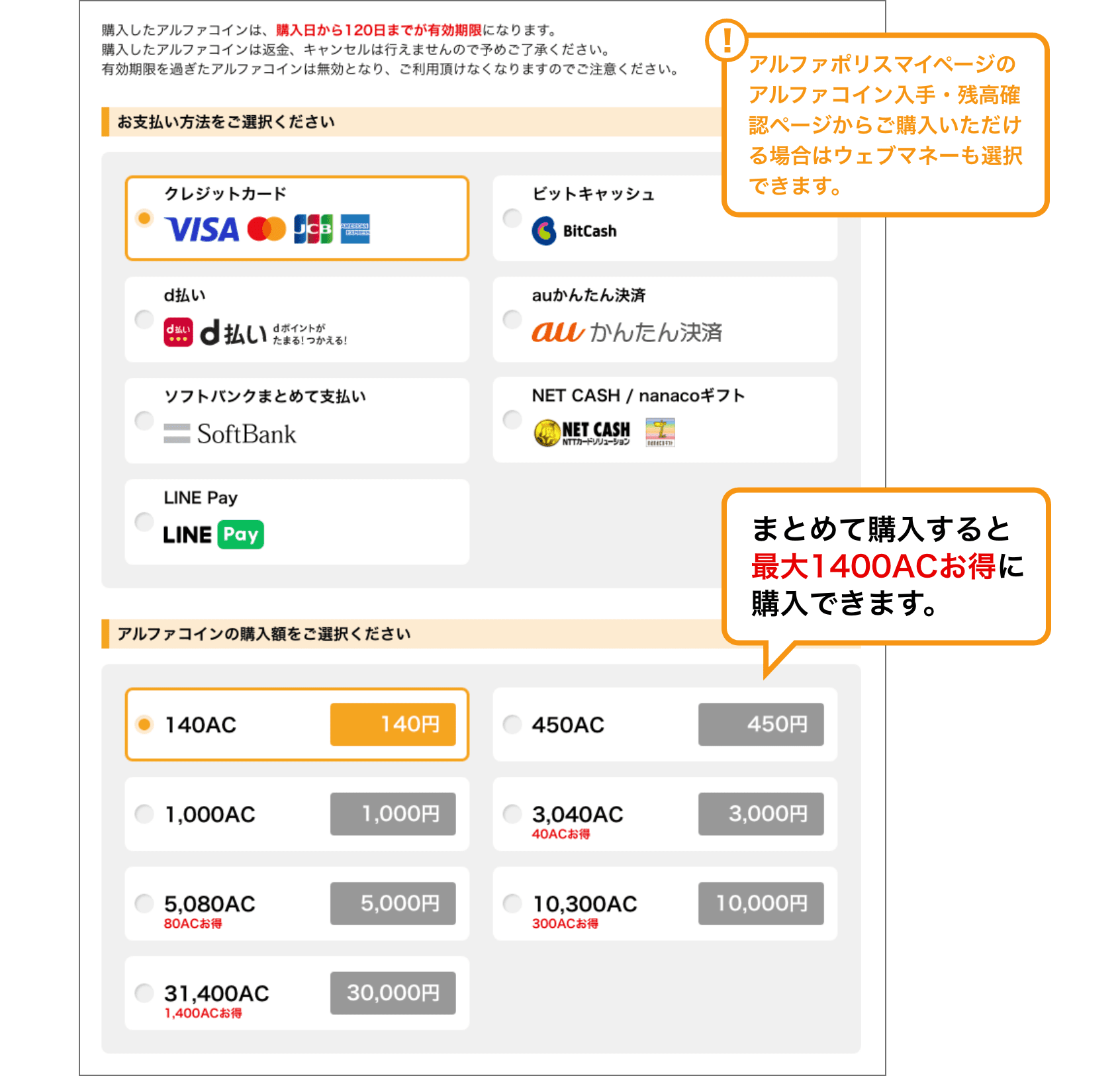 アルファコイン（AC）を購入しよう